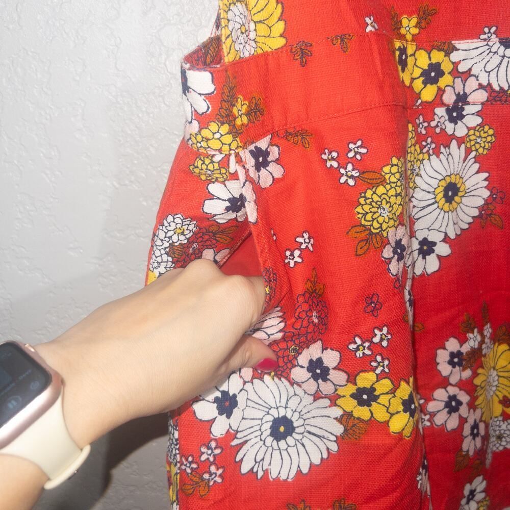 New ModCloth Candy Red Floral Dazed Summer‎ Days Cotton Shortalls 6 - Picture 6 of 9